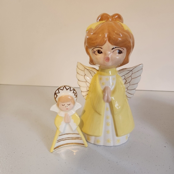 Vintage Other - Vintage 60s MCM Kitschy Ceramic Two Christmas Caroler Girl Angel Figurines 1960s
